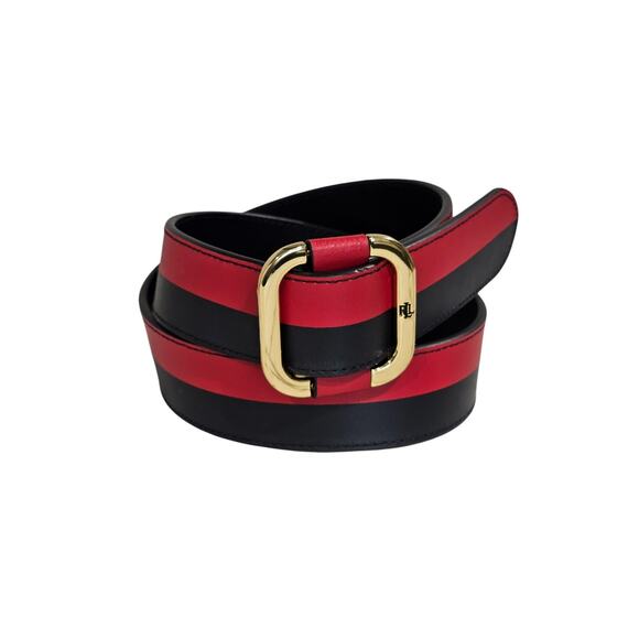 Lauren Ralph Lauren Logo Slide Buckle‎ Red Blue Gold Hardware Sz Small